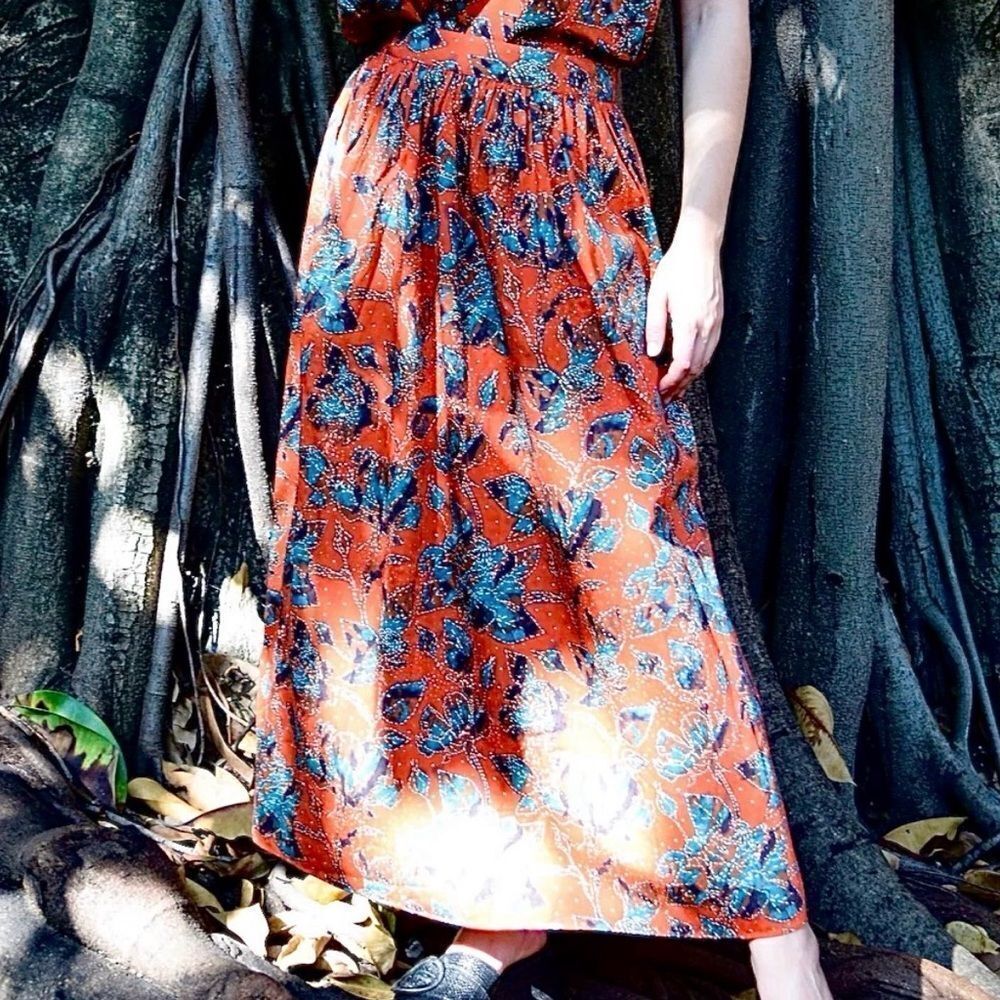 NEVER A WALLFLOWER | NEW Yarrow Floral Orange & Teal Maxi Skirt Women’s Size S